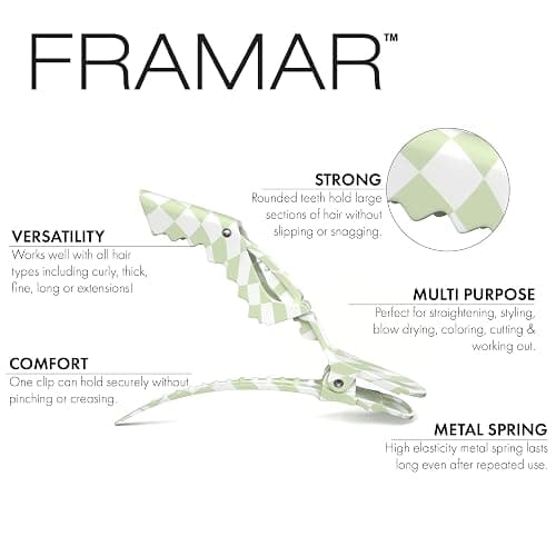 FRAMAR Alligator Clips For Hair Styling – Professional Alligator Hair Clips For Women, Checkered Hair Clip For Women, Checkered Hair Clips For Styling – Matte Firm Hold Without Slipping – 4 Pack thumbnail 2