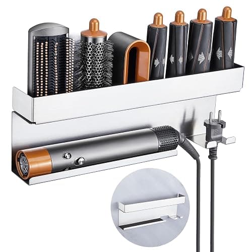 YYBO Föhnhalter Wand Ohne Bohren, Glätteisen Halterung, Föhn Halterung für Glätteisen Lockenstab Styler Zubehör, Fönhalter Wandhalterung, Fönhalterung Bad (Silber) - Image 1