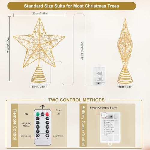 Verdenu Christmas Tree Topper, 40 Light Tree Topper Star, Christmas Tree Topper Lighted, Prolong Wire Gold Star Tree Topper with Remote Control for Christmas Decorations, Holiday, Vacation, New Year - Gold thumbnail 5