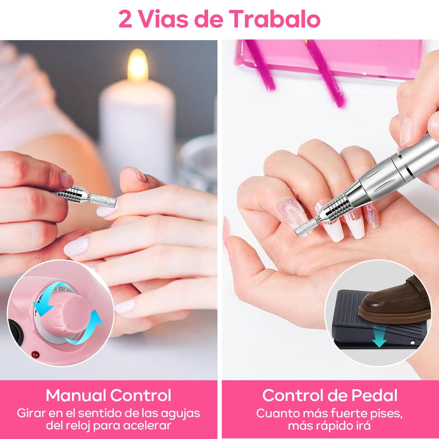 Nail Drill para Uñas Profesional,40000RPM Torno Electrico,para Uñas con 6 Tipos Cabezales de Lijado y Bandas de Lijado,Velocidad Ajustable Máquina de Lima Uñas,Manicura en casa y salón thumbnail 4