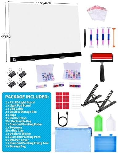 A3 LED Light Pad for Diamond Painting,Ratukall Diamond Art Light Board Kit,Adjustable Brightness Light Box for Tracing with Diamond Painting Accessories and Tools Includes Storage Case, Pens,Stand thumbnail 5