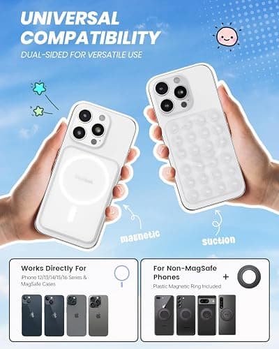 Klearlook Magnetic Suction Phone Mount for MagSafe Case, Removable Sticky Phone Grip Holder for Hands-Free Makeup/Selfie/Live Streaming/Vlog for TikTok & Instagram Influencer/Creator, Transparent thumbnail 2