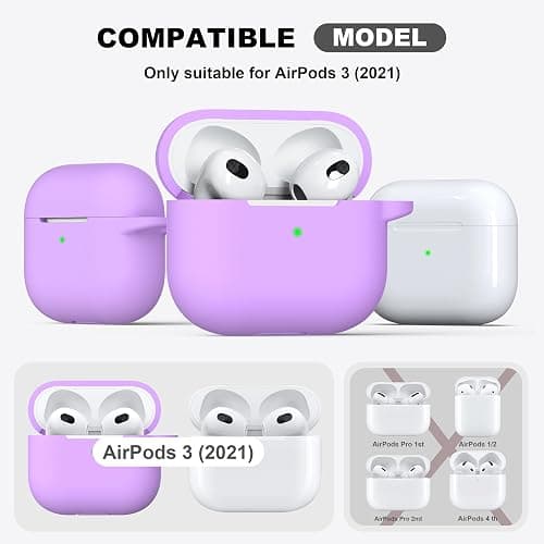 R-fun for AirPods 3 Case Silicone Cover, Lavender | Compatible with Apple AirPods 3rd Generation (2021) with Keychain & Cleaner Kit, Wireless Charging Compatible thumbnail 4