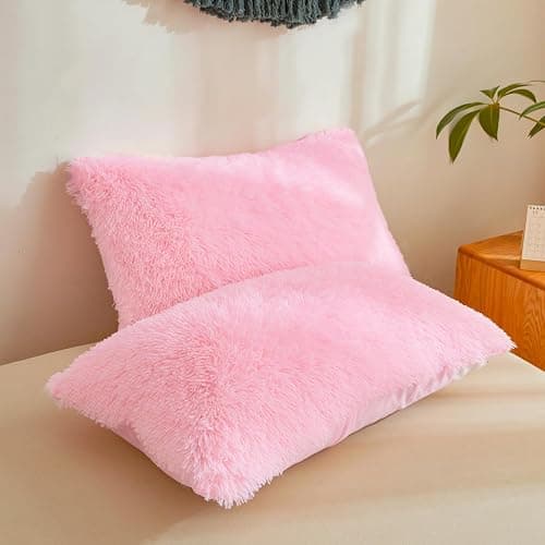 Besfunny Fluffy Pink Comforter Cover Queen Set – Plush Faux Fur Pink Bedding 3-Piece Set (1 Faux Fur Duvet Cover + 2 Furry Pillow Shams) Cozy Fluffy Bed Set thumbnail 6