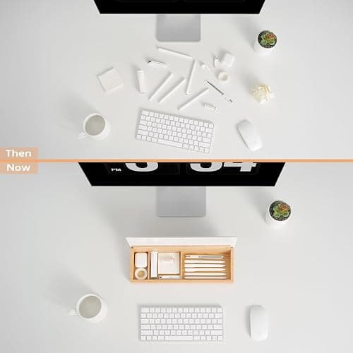 Glass Desktop Whiteboard with Wood Organizer for Small Office Accessories, Aesthetic Desk Dry Erase White Board with Drawer for Home Office Cubicle, Marker & Eraser Included, Yeoux thumbnail 6