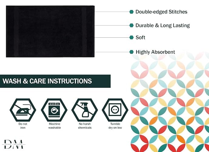Dewall Maisons Exceptional 8-Piece Black Cotton Towel Set - High Absorbency & Softness - Includes 2 Bath Towels, 2 Hand Towels, 4 Washcloths - for Body, Face, Hands - Bathroom Accessory - Towels Set - 8 Piece - Black thumbnail 5