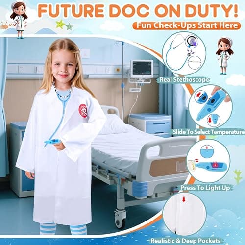 IVENRXIU Kids Dress Up Clothes,4 In 1 Role Play Costumes for kids Ages 3–8 | Includes Police, Doctor,Fireman,Engineer for kids Career Pretend Play Toys For Party,Halloween Christmas Birthday Gifts thumbnail 4
