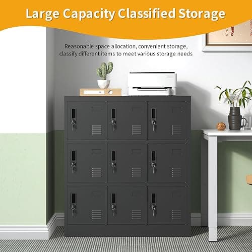 VIYET Employee Storage Locker,9 Door Storage Locker,Metal Locker for Employees Office Steel Gym Lockers with Card Slot,Office Storage Lockers for Home,School(Black) thumbnail 4