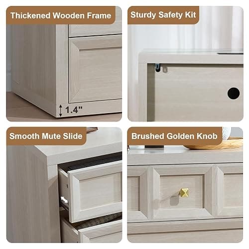 3 Drawers Nightstand with Charging Station, 30.7" King Size Bedside Table with 3 Drawers, Accent End Table W/Large Storage, Modern Wood Side Table for Bedroom,Office, Beige (1 Piece, Beige) thumbnail 5
