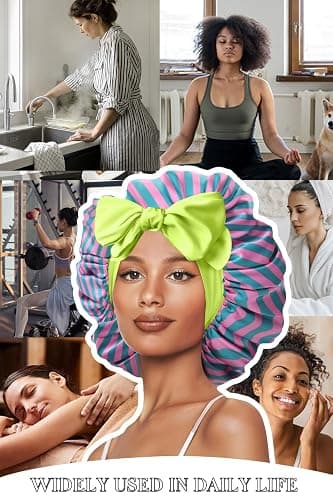 Vettres Double Layer Silk Bonnet with Tie Satin Lined Sleep Cap Hair Cover for Women's Curly Natural Hair thumbnail 6