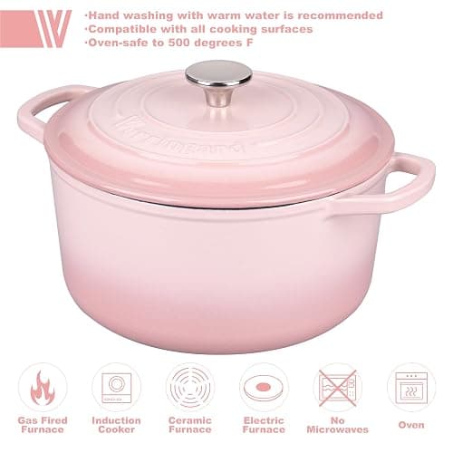 VORRINGARD Enameled Cast Iron Dutch Oven Pot with Lid, for Sourdough Bread Baking, Round Dutch Ovens, 4.5 Quart, Pink thumbnail 3