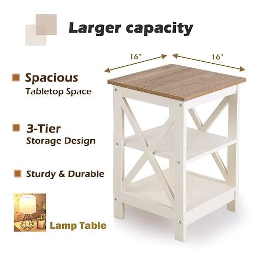 PHI VILLA End Table Living Room Set of 2 - Farmhouse Bed Side Table Nightstands for Bedroom, Ivory White Small Side Table - Ivory thumbnail 3