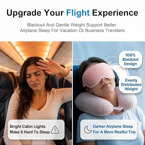 Pink Blackout Weighted Eye Masks for Sleep & Airplane Travel, Silk-Feel | Zero Eye Pressure, Deep 3D Cups, Eyelash-Friendly Sleep Mask for Women, Long International Flights, Night Shift, Office Naps thumbnail 9