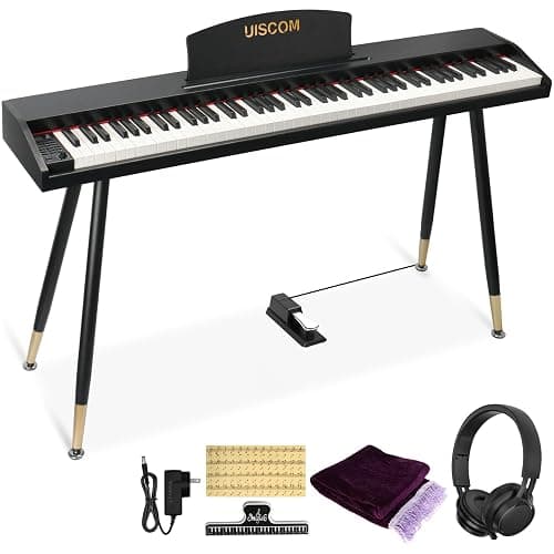 UISCOM Digital Piano Keyboard for Beginners,Full Size 88 Key Semi-Weighted Keyboard Electric Piano with Stand,Power Adapter,Sheet Music Stand,Pedal,Headphone,USB-MIDI Compatibility,Wood Black - Image 1