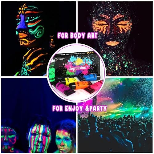 Depvision Glow in the Dark UV Face and Body Paint 6*10ml Neon Blacklight 0.34oz Reactive Fluorescent for Christmas Halloween Party Non-toxic thumbnail 3