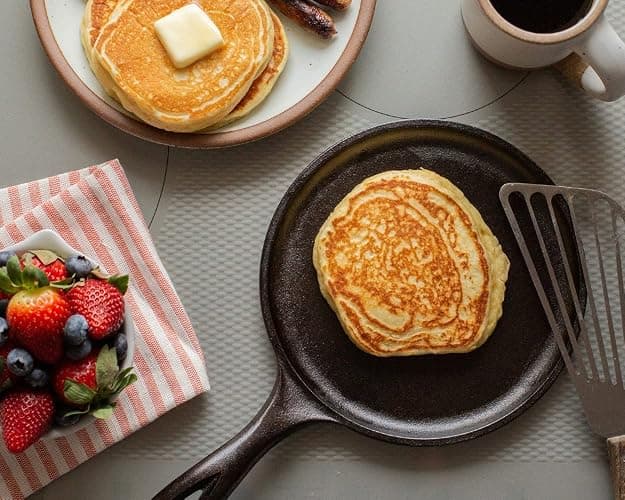 Lodge L9OG3 Cast Iron Round Griddle, Pre-Seasoned, 10.5-inch - Made in USA, Compatible with Stovetop, Oven, Grill & Campfire thumbnail 2