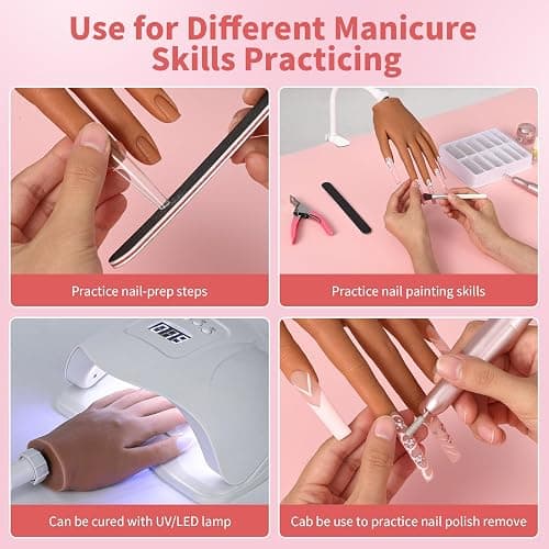 Silicone Practice Hand for Acrylic Nails: Soft Touch Liquid Silicone - Flexible Realistic Nail Mannequin Hand Practice for Training (BROWN) thumbnail 7