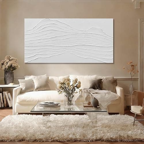 GAIDUOMAI White Canvas Wall Art Abstract Textured Painting Line Pictures Wall Decor Hand Painted Modern Wall Art for Living Room Dining Room Kitechen 24x48 Inch thumbnail 3