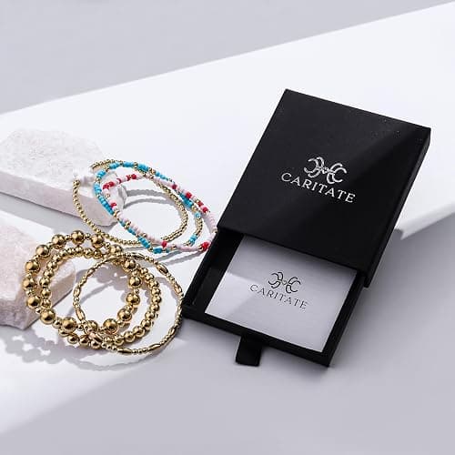 Gold Beaded Bracelets for Women: 14K Gold Bracelets for Women Trendy Dainty Gold Ball Bracelet Stack for Womens - Boho Stretch Bracelets Jewelry Sets with Cross Fashion Accessories Gifts for Women thumbnail 3