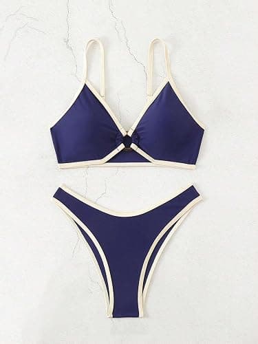 Fanuerg Women's Triangle Bikini Sets Circle Ring Linked Two Piece Swimsuit Color Block Cheeky Bathing Suits thumbnail 5