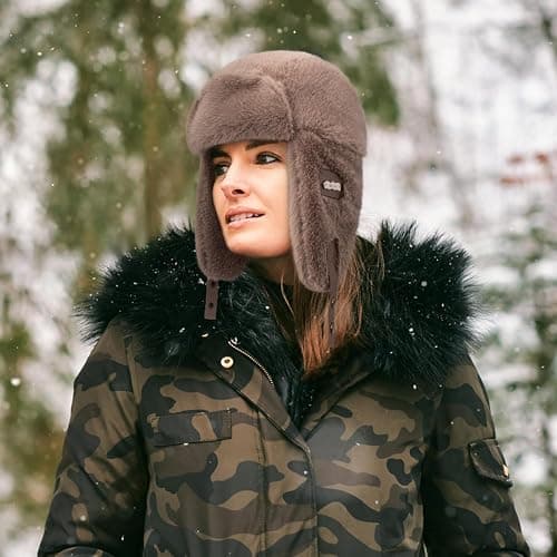 Piecees Fur Trapper Hat for Women Men Winter Hats with Ear Flaps Fuzzy Russian Ushanka Fluffy Snow Hat for Cold Weather Warm thumbnail 2