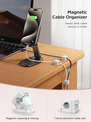9 Pack Magnetic Cable Clips [Cable Smooth Adjustable] Cord Holder, Under Desk Cable Management, JOYROOM Adhesive Wire Holder Keeper Organizer for Home Office Desk Phone Car Wall Desktop Nightstand thumbnail 3