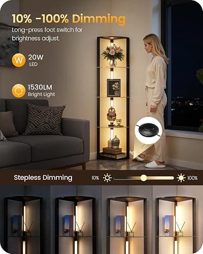 GOEBLESON Floor Lamp with Shelves, 4 Tier Wooden Standing Lamp, 360° Rotatable Pole, 3 CCT & Dimmable Corner Floor Lamps for Bedroom, Living Room, Study, Office, Black ZG54LDK05 thumbnail 3