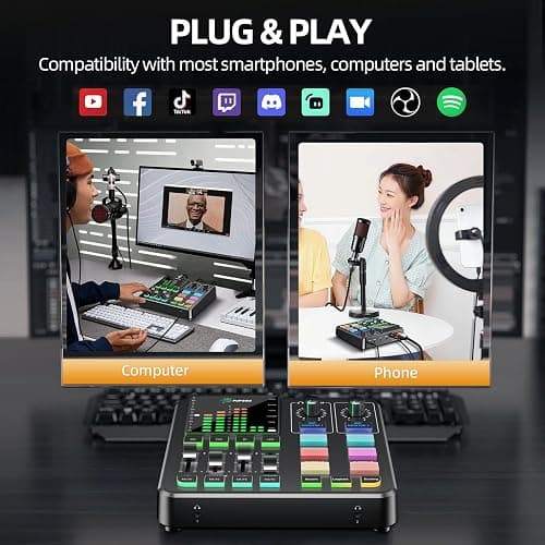 Podcast Equipment Bundle, PUPGSIS Audio Mixer with XLR Dynamic Microphone, Pro-preamp, Bluetooth 5.3, All-in-One Gaming Equipment Set for Podcast Recording, Live Streaming, Video Vocals, PC, Phone, DJ - Black thumbnail 7