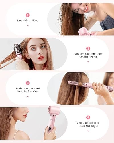 Tqcir 8-in-1 Professional Hot Air Styler&Hair Dryer Brush, Powerful Multi-Styler with Auto-Wrap Curler with Storage Case, Fast Drying Curling Straightening Volumizing Without Heat Damage(Pink) thumbnail 9