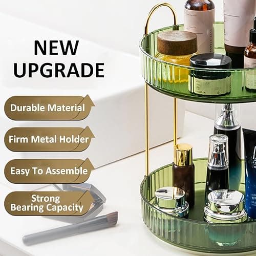 Rotating Makeup Organizer, 2 Tier Large Capacity Perfume Organizer, Cosmetic Organizer for Vanity Bathroom Bedroom, Green thumbnail 6