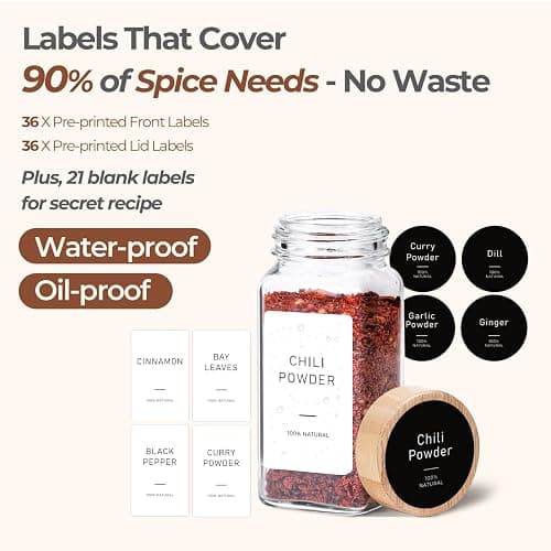 ComSaf Spice Jars with Lids and Labels 24 Pack, 120ml Square Glass Spice Containers with Bamboo Lids, Metal Funnel & Dual-Function Shaker Inserts, Herb & Seasoning Jar for Home Rack, Drawer, Organiser thumbnail 7