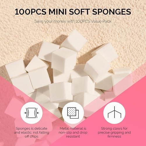 MelodySusie 100Pcs Soft Nail Sponges for Ombre, Nail Art Sponges With Grabbing Pen, Blooming Nails, Gradient Nail, Manicure Nail Art Tools, Professional Accessories Supplies for Home and Salon Use - 100 - White thumbnail 2