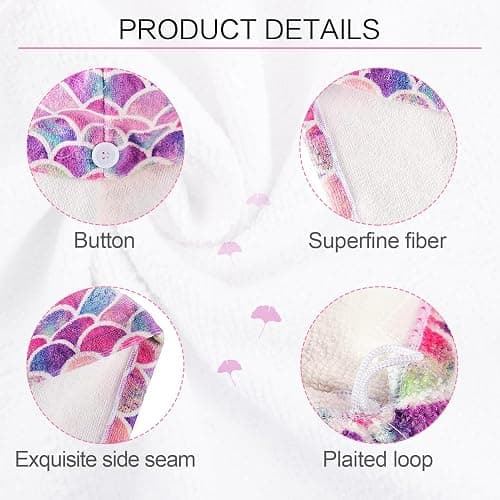 Microfiber Hair Towel for Kids Gifts - Soft Super Absorbent Rapid Drying Hair Towel Wrap Turban for Girls Women with Button, Anti-Frizz for Thicker Curly Long Hair, 3Pack thumbnail 7