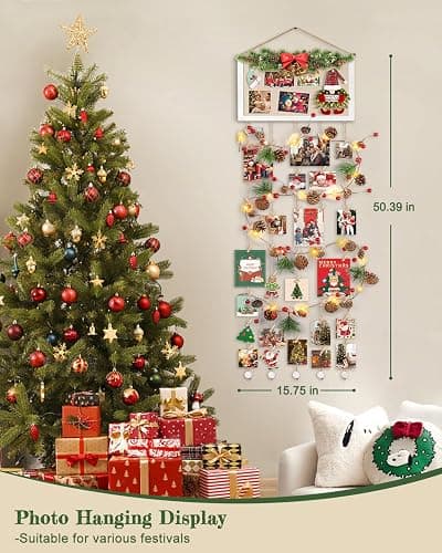 Bikoney Large Collage Picture Frame with Bulletin Board, Hanging Photo Display for Multiple Pictures, Wall Photo Organizer with 30 Clips & 6 Pushpins, Self Adhesive Hooks – No Drill Wood Photo Board for Room Decor thumbnail 2