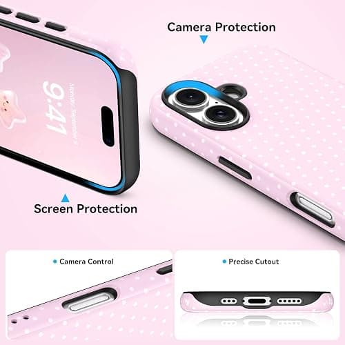 Telaso Case for iPhone 17, Polka Dot Pattern Fashion Cute Aesthetic Design, Soft TPU and Hard PC Back Slim iPhone 17 Phone Case Shockproof Protective for Women Girls, Pink thumbnail 4