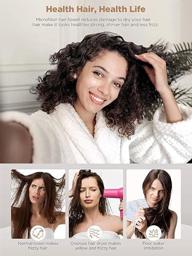 Hicober Microfiber Hair Towel Wrap, Fast Drying Hair Towels for Women, Soft Lightweight Quick Dry Turban for Curly & Long Hair–3 Pack(Blue/Grey/Pink) thumbnail 4