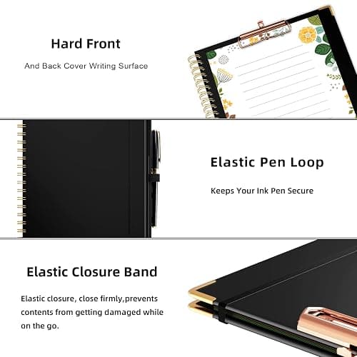 Ospelelf Clipboard with Storage 8.5 X 11，Padfolio Organizer, Spiral Portfolio Letter Size with Notepad, Pen Holder, 5 Extra Folder Divider Pages, Elastic Closure Nurse Office Essentials (Black) thumbnail 6