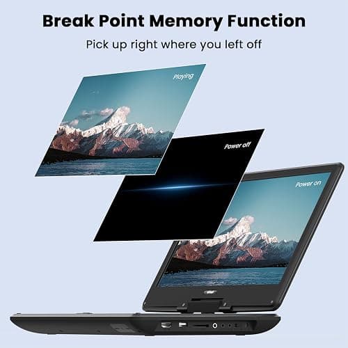 ieGeek 15.9" Portable DVD Player with 14.1" Swivel Screen, HDMI Input, 6-Hour Rechargeable Battery, Region Free, USB/SD Playback, Ideal Gift for Seniors, Kids and Travel, Black thumbnail 7