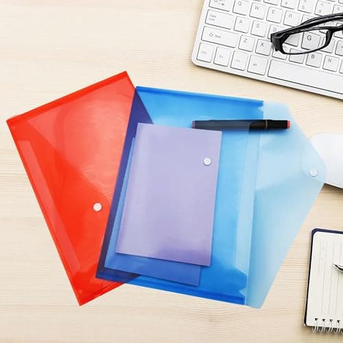 A4 Plastic Wallets 7PCS Folders Waterproof Plastic Wallet Transparent Colours with Button Storage and Organization Office Supplies thumbnail 2
