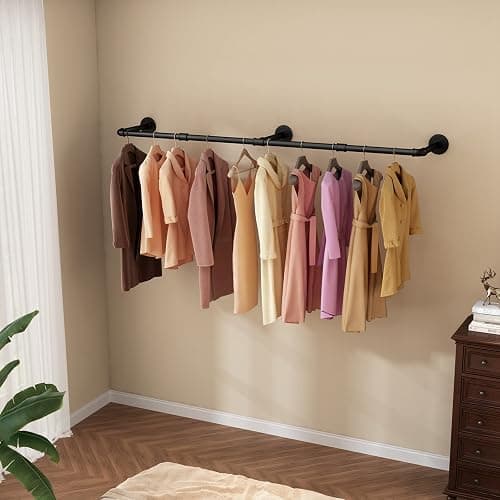 UlSpeed Wall Mounted Clothes Rack 72.5in, Industrial Pipe Clothing Racks Wall Mount, Heavy Duty Detachable Iron Garment Bar, Saving Space, Multi-Purpose Hanging Rod for Bedroom, Laundry Room, 1 Pack thumbnail 2