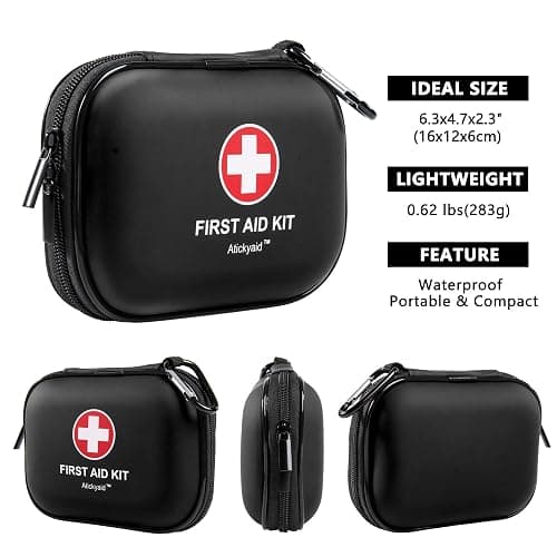 Mini First Aid Kit - 120 Piece Small Waterproof Hard Shell Medical Kit | Emergency First Aid Supplies and Survival Kit For Car, Home, Office, Travel, Camping, Sports, Outdoor, School (Black) thumbnail 2