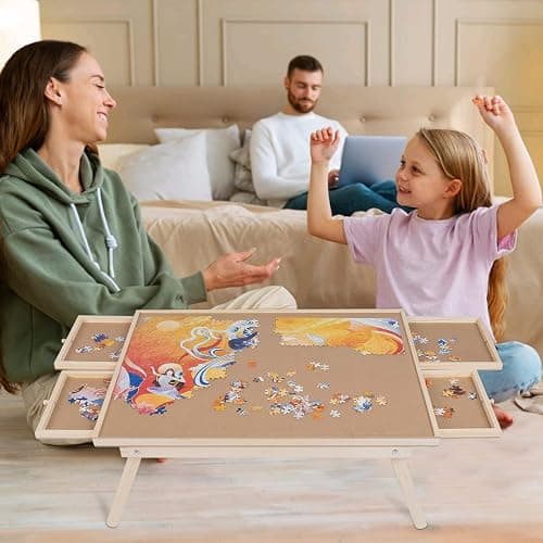 Aloftopz 1000 Piece Wooden Folding Puzzle Table with Legs, 22" x 30" Jigsaw Puzzle Board with 4 Drawers and Protective Cover Portable Jigsaw Puzzle Table for Adults and Teens thumbnail 7