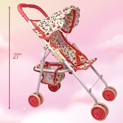 My First Baby Doll Stroller for Toddlers 3 Year Old Girls, Little Kids | Toy Stroller with Bottom Storage Basket, Foldable Frame, Canopy, Seatbelt thumbnail 3