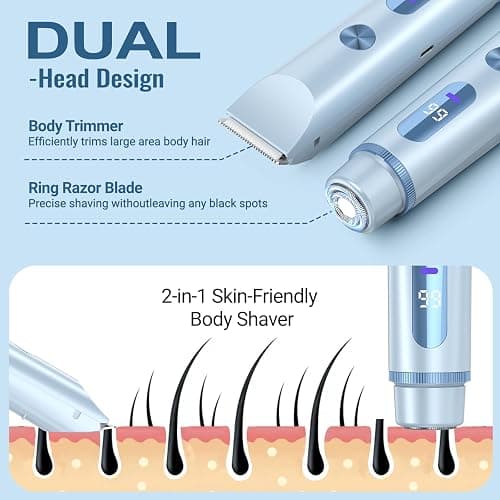 Bikini Trimmer for Women Electric Razors for Women Women's Electric Razor 2 in 1 Shaver Pubic Hair Trimmer Ipx7 Waterproof Wet Dry Use Bikini Shaver for Ladies Pubic,Legs,Face,Underarms(Blue) thumbnail 3