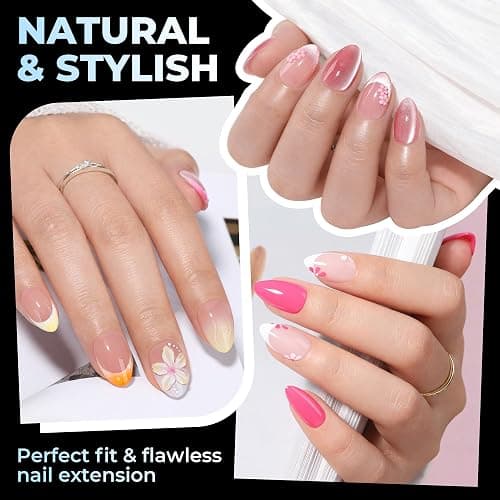 UNA GELLA Short Almond Gel Nail Tips 15 Sizes 300PCS Pre-Etched Soft Gel Clear Nail Tips Easy DIY Salon Short Almond Press On Nails Snug Fit Acrylic Fake Tips Extensions Long-Lasting Hold thumbnail 2