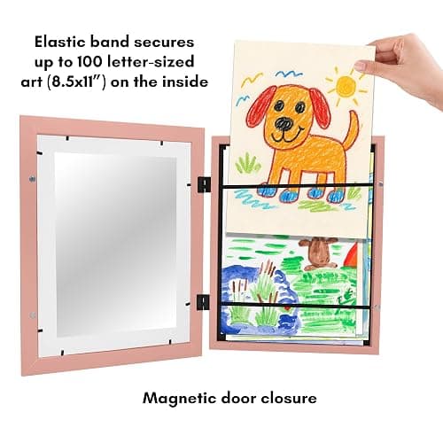 Americanflat Kids Artwork Frame Changeable (Peachy Pink) - Magnetic Door Holds 100 Art Pieces - 8.5x11 Letter Size Display with Mat or 10x12.5 Without Mat - My Mini Masterpiece thumbnail 5