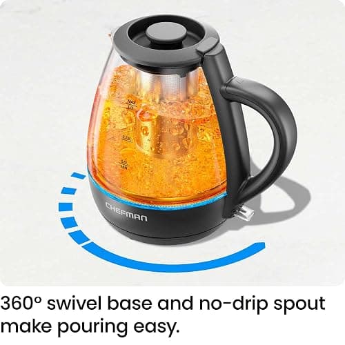 Chefman Electric Kettle with Tea Infuser, Compact 1L (4 Cups), 1500W, Removable Lid for Easy Cleaning, Boil-Dry Protection, Stainless Steel Filter, BPA Free, Auto Shut Off, Small Electric Tea Kettle thumbnail 7