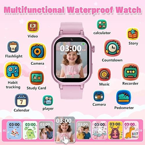 Wiszodet Kids Waterproof Smart Watch Girls Gift Age 3-12 with 39 Game HD Touch Screen Music Player Video Camera Pedometer Alarm Clock Birthday Gift for 6 7 8 9 Year Olds Pink thumbnail 2