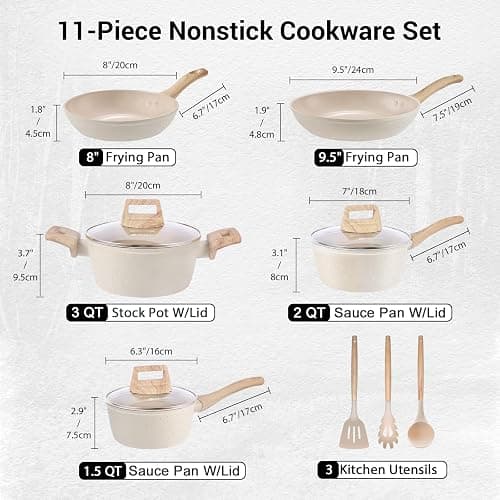 M MELENTA Pots and Pans Set Non Stick, 11 Piece Cream Ceramic Cookware Set | Compact Nonstick Kitchen Cooking Set, Induction Cookware, Non Toxic Cookware, PTFE, PFOA & PFAS Free, Beginner-Friendly thumbnail 2