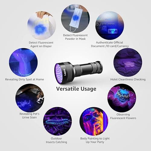 Lepro 51 LEDs UV Light Handheld Blacklight, UV Flashlight Black Light, 395nm Detector for Pet Urine, Stains, Bed Bug and Scorpions, Battery Not Included thumbnail 6